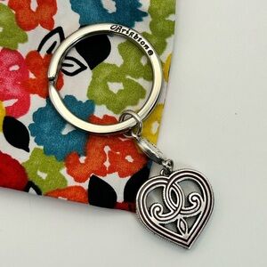 Brighton Heart Charm Keychain Silver Plated 2-sided Love Grace & Cloth Bag